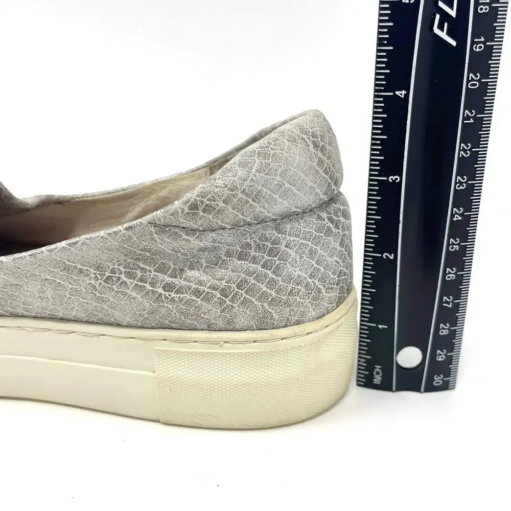 J SLIDES Silver White Slip On Snake Print Sneakers